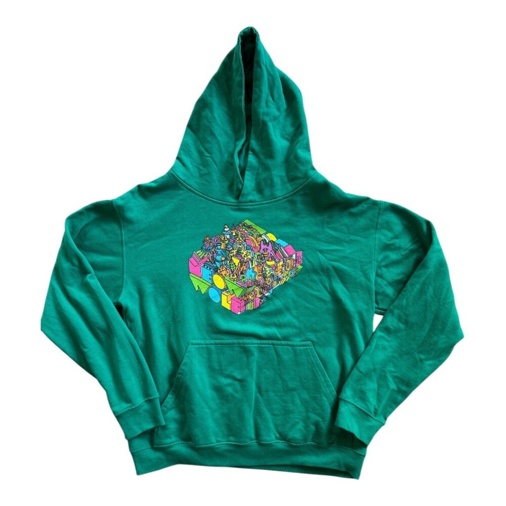 Meow Wolf Area 15 Green / Bright Colors Graphic Hoodie Sweatshirt Pockets XS